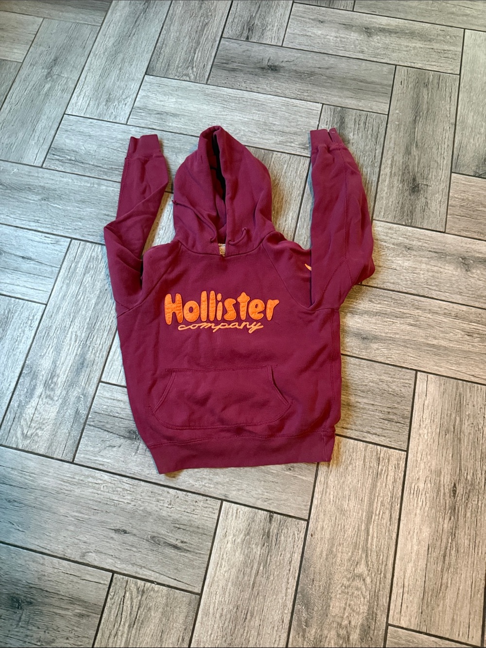 Hollister Burgundy Hoodie with Orange Logo